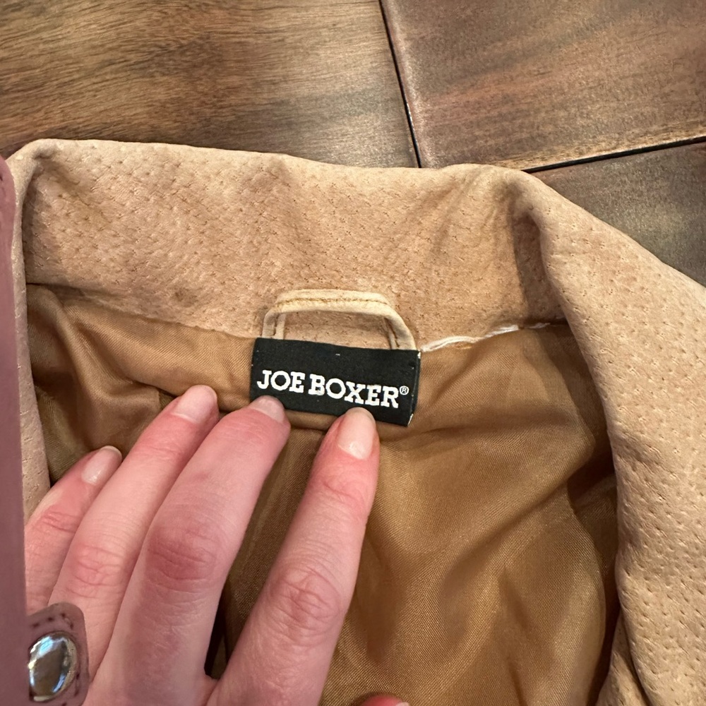 Joe Boxer Tan Leather Stitch Tie Front Suede Jacket Size Small - Picture 4 of 4